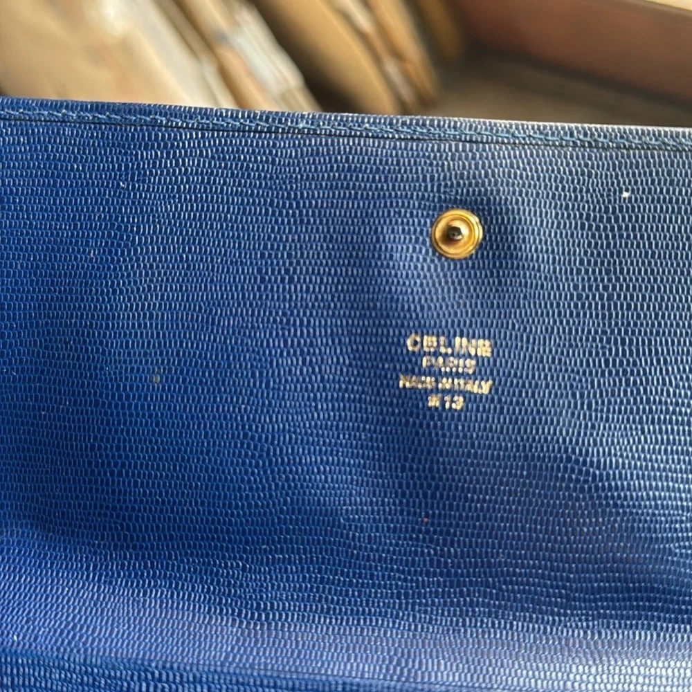 Celine Blue Leather Large Wallet Red Interior Continental Snap Italy - Picture 6 of 9